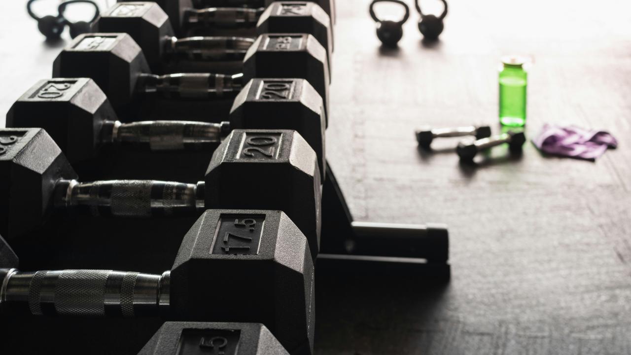 Weights and water bottle