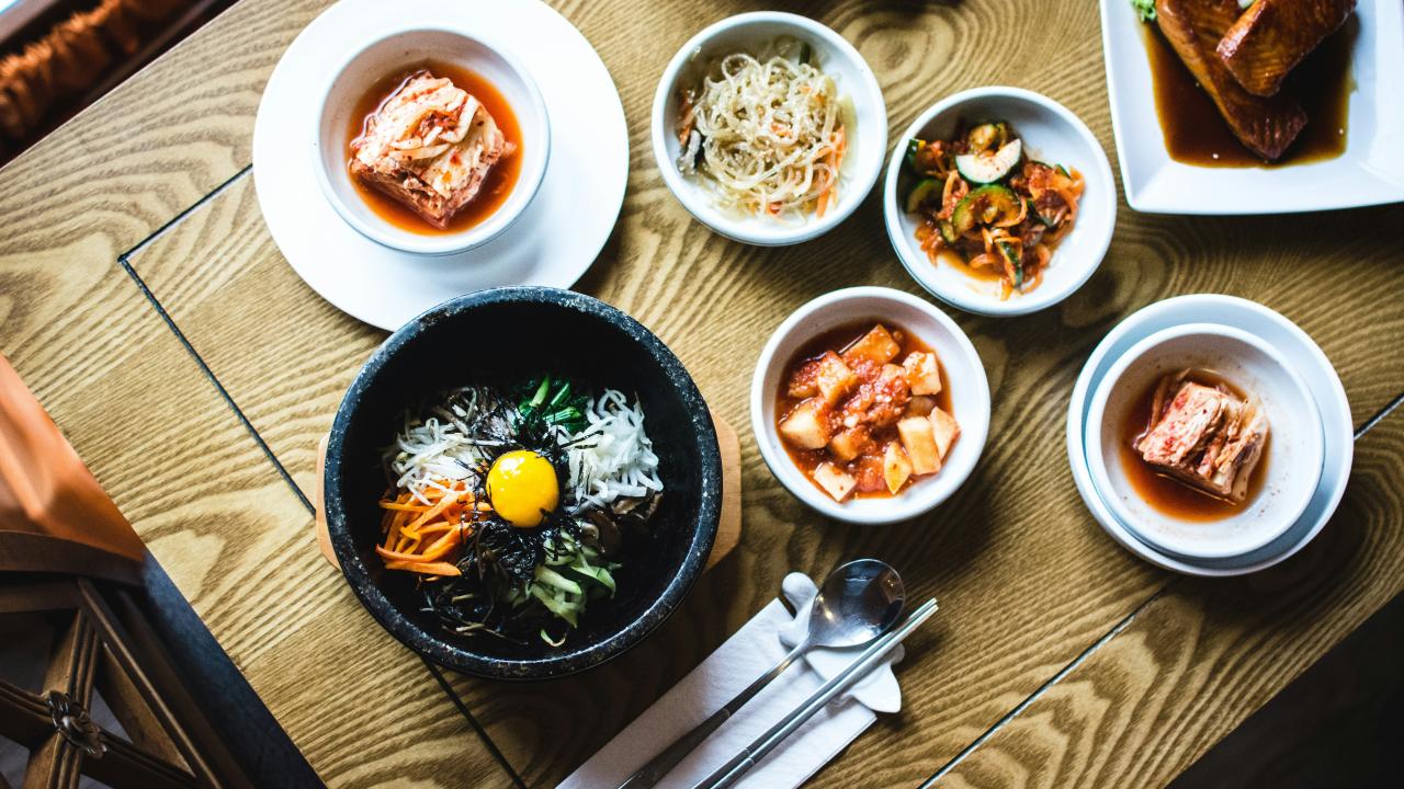 table with kimchi foods