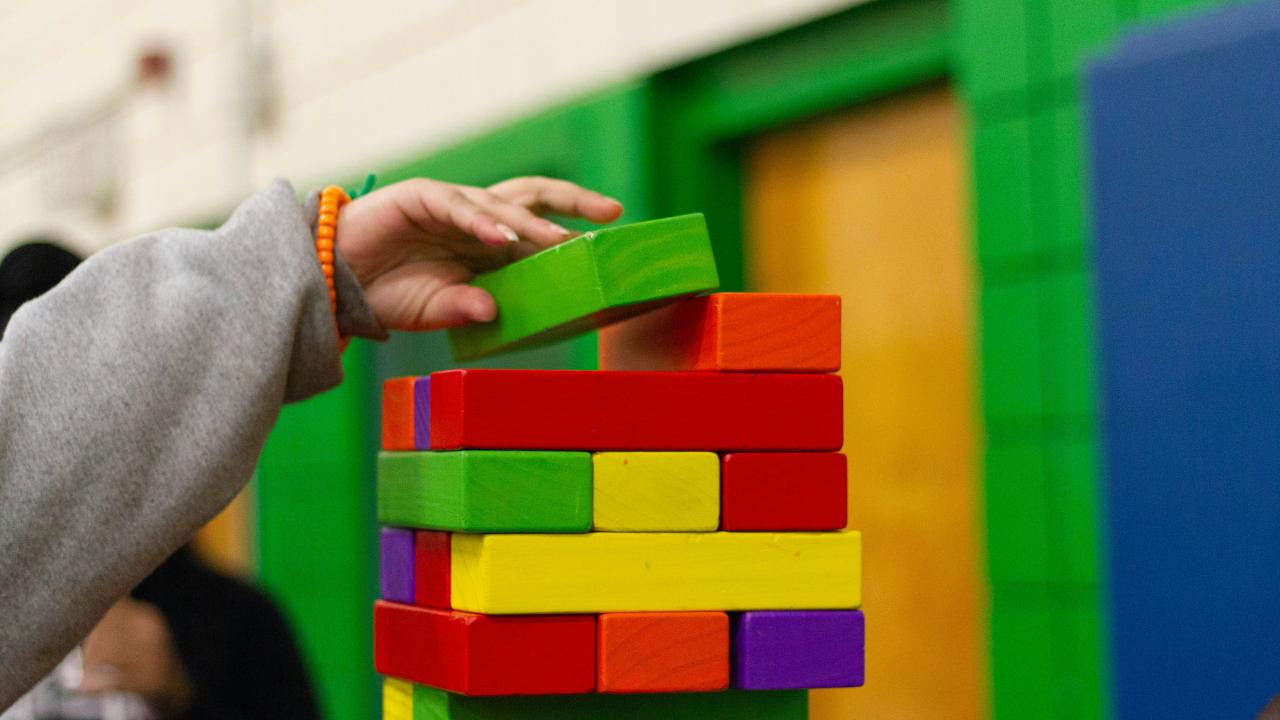 child playing with blocks